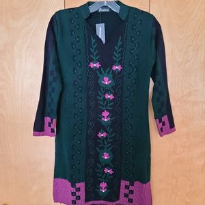 Soulwin tunic dress embroidered black green pink